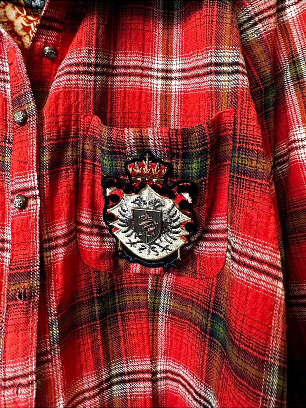Anthropologie Aratta Silent Journey Red Paisley Plaid Scarf Mixed-Print Shirt S - Picture 3 of 13